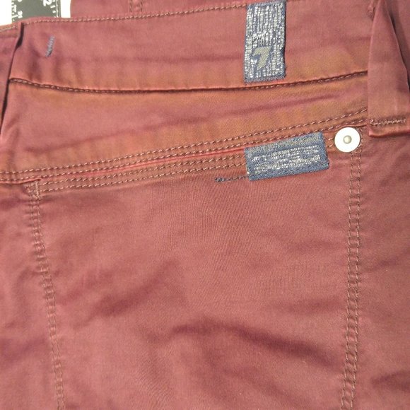 7 For All Mankind Capri Red Moto Pants Women's 24 Second Skin Bordeaux D052 - Picture 8 of 9